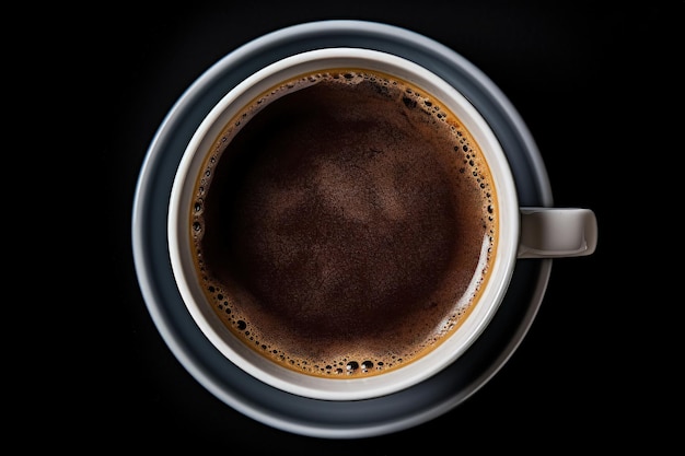 Top view of black coffee in a cup on a white background isolated with a clipping path