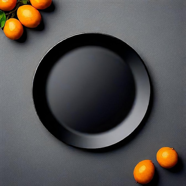 top view of black round plate for mockup ai image