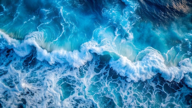 Photo top view on blue ocean waves nature background