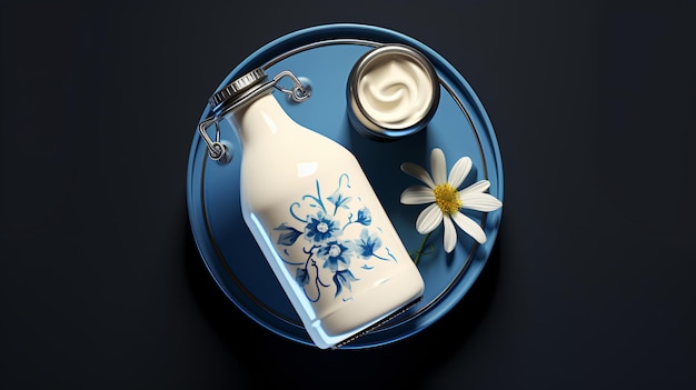 Top view bottle of milk still life