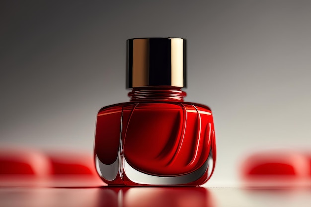 Top view of a bottle of red nail polish varnish flows Illustration AI Generative