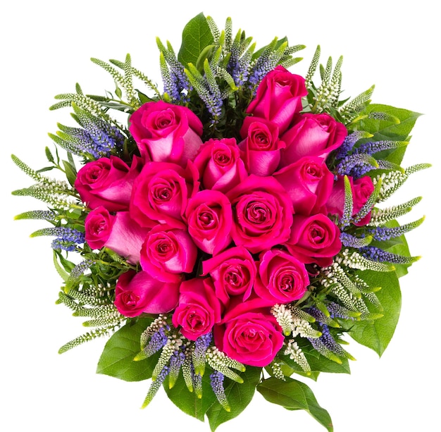 Top view of bouquet of red roses