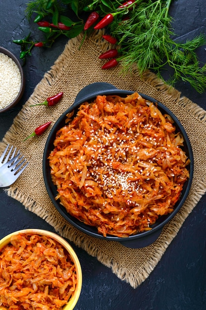 top view braised cabbage with tomato sauce