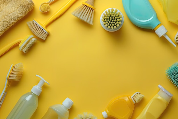 Top view of brush with cleaning products