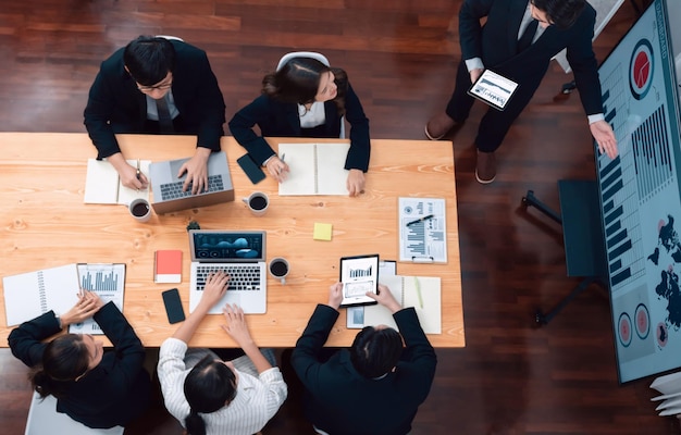 Top view business presentation at harmony conference room with colleagues