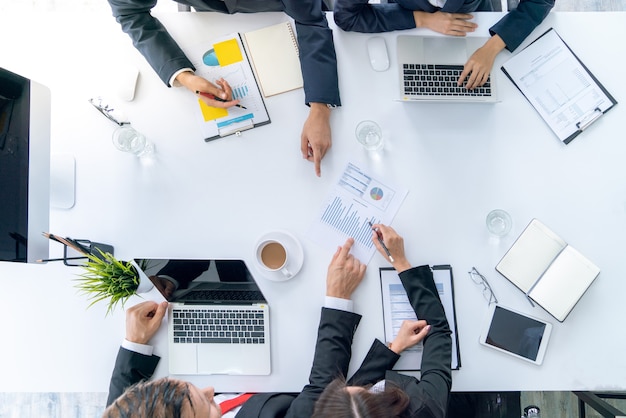 Top view business team during meeting conference  about marketing plan in office