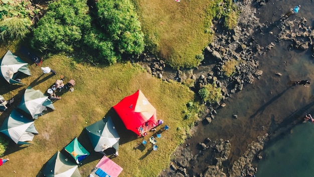 Top view of the campground on the river bank