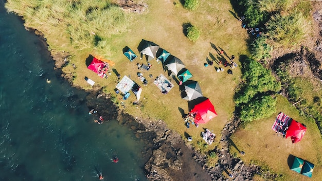 Top view of the campground on the river bank