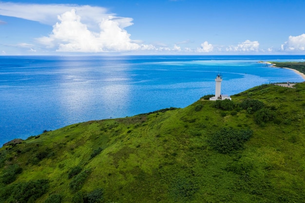 Top view of Cape Hirakubozaki in Ishigaki island with sunshine