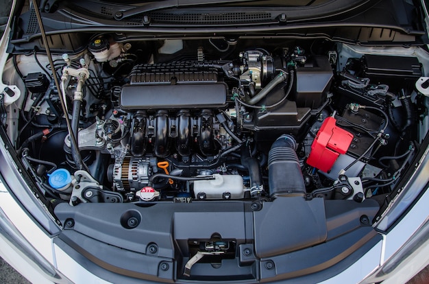 Top view of the car engine car maintenance service