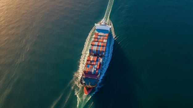 Top view of a cargo ship representing the concept of transportation and delivery Generative AI