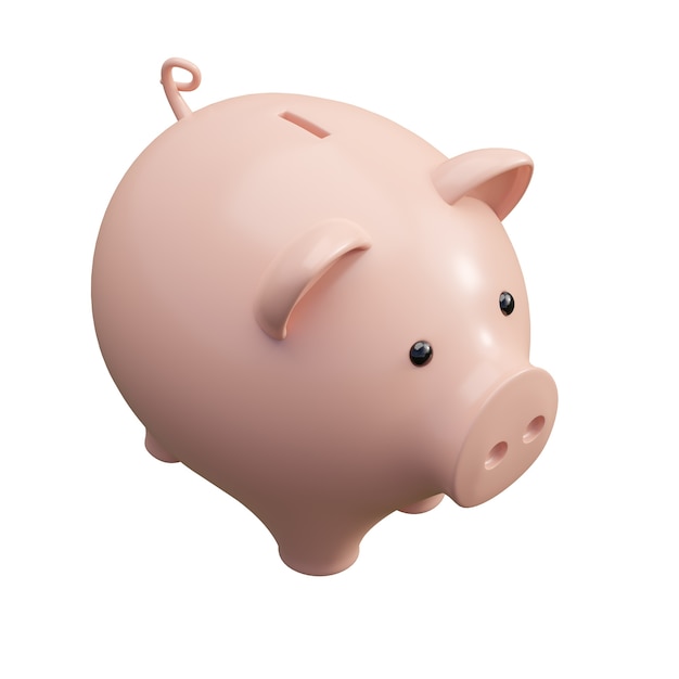 Top view cartoon style cute piggy bank isolated on white background 3d render illustration