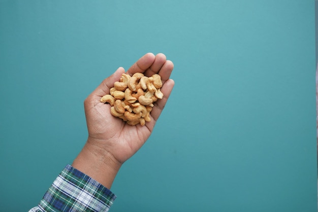 top view of cashew nuts on hand