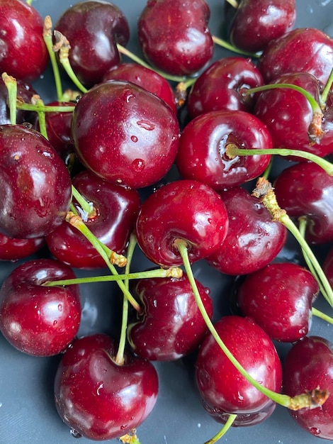 Top view cherry in plate closeup