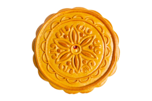 Top view of Chinese traditional Mooncake exotic pastry for MidAutumn Festival isolated on white