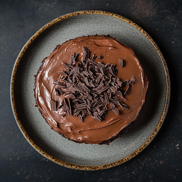 Photo top view of a chocolate cake on a plate