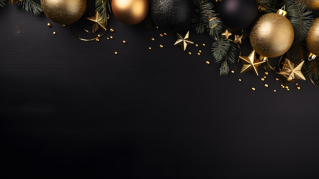 top view of Christmas decor dark background with place for text