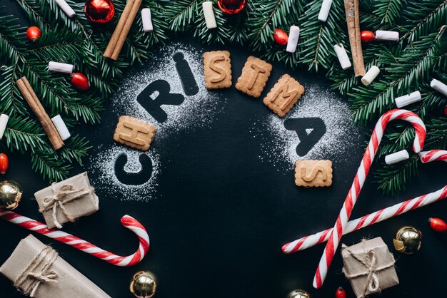 Top view of Christmas decoration