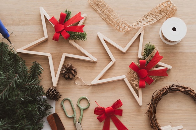 Top view of christmas decorations for the home