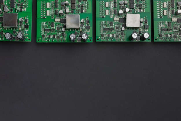 Photo top view circuit boards with copy space