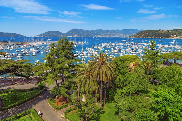 Top view of city Lerici in La Spezia. Small Italian town  in Liguria, Italy.