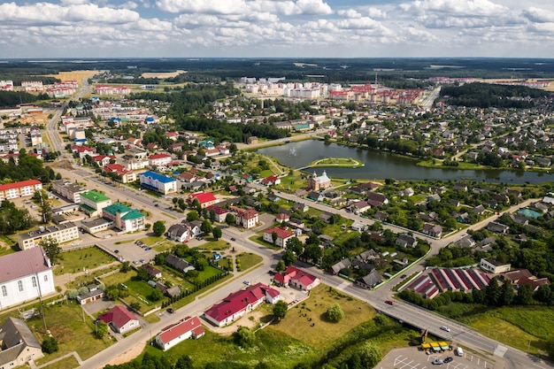 Top view of the city of Ostrovets in summer, Grodno region