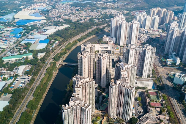 Top view of cityscape in Hong Kong city