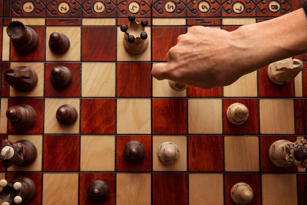 Top view classic chess board still life