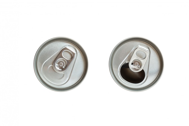 Top view of closed and open cap of soft drink can