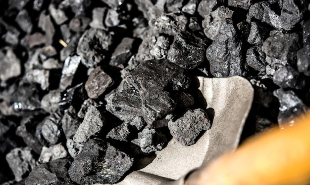 Top view of a coal mine mineral black for background. Used as fuel for industrial coke.