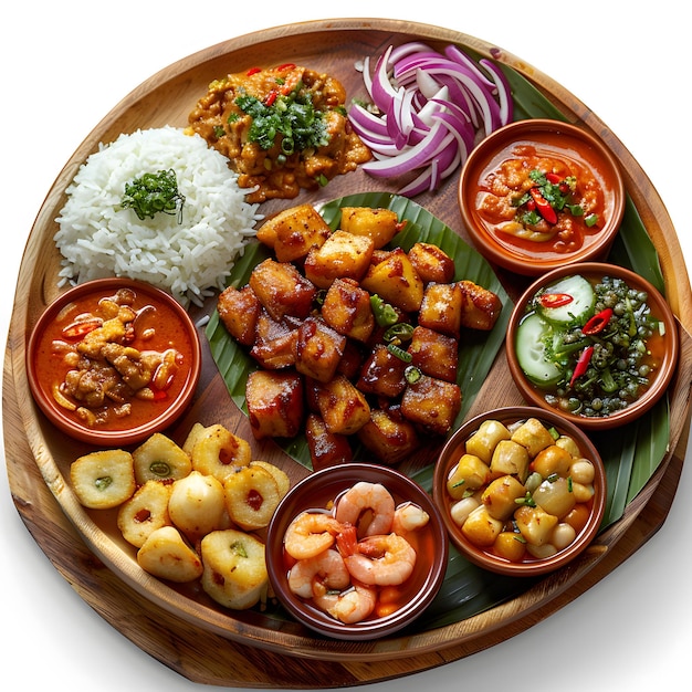 top view collage of malaysian dishes including laksa nasi lemak and roti canai with rich and