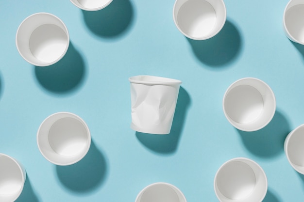 Top view collection of plastic cups