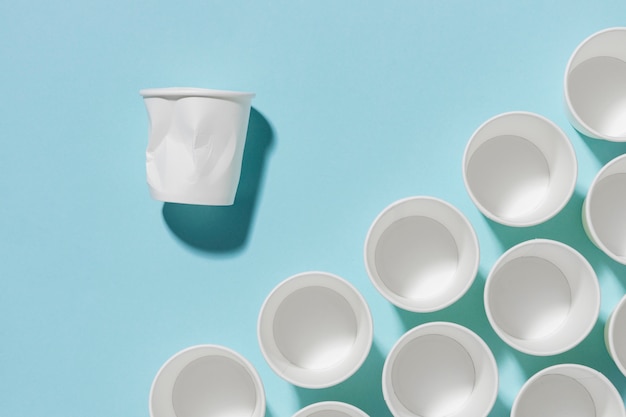 Top view collection of plastic cups