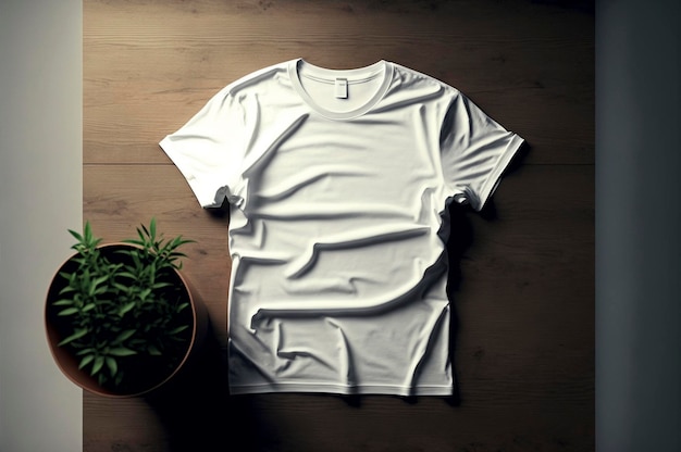 Top view of color TShirt on grey wood plank background