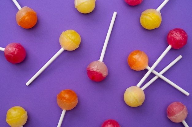 Top view colorful ball lollipops