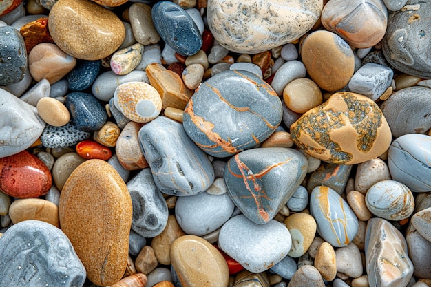 Photo top view of colorful beach pebbles