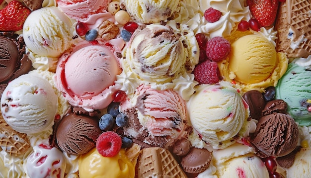 Top view of Colorful delicious ice cream which is decorated very well