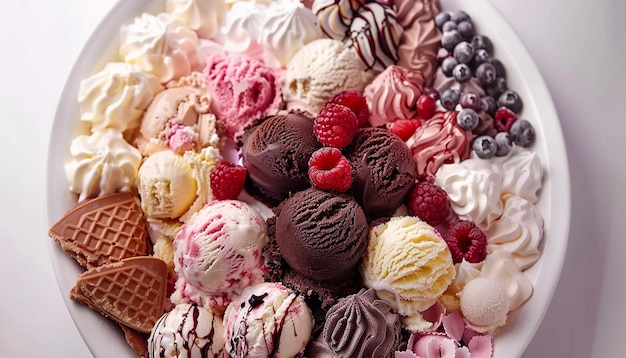 Top view of Colorful delicious ice cream which is decorated very well