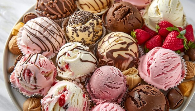 Top view of Colorful delicious ice cream which is decorated very well