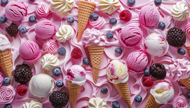 Top view of Colorful delicious ice cream which is decorated very well