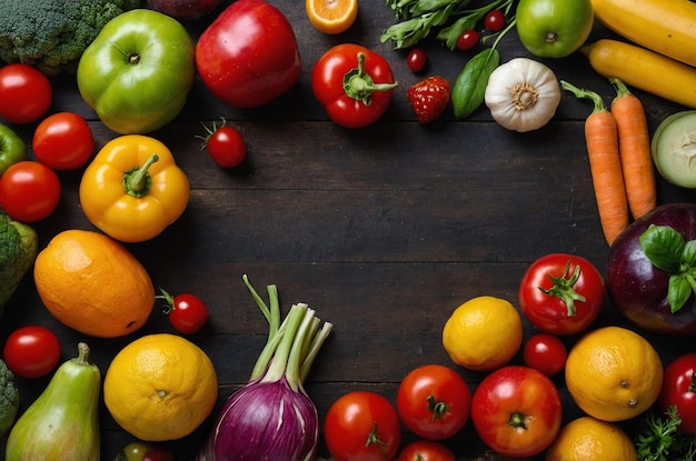 Top View of Colorful Fresh Vegetables and Fruits Ideal for a Balanced Diet