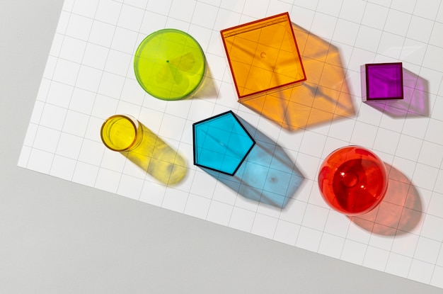 Top view of colorful geometric forms