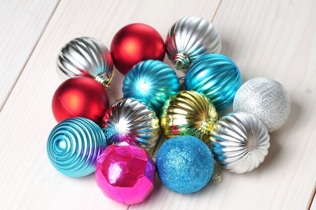 top view colorful globes decorations for Christmas