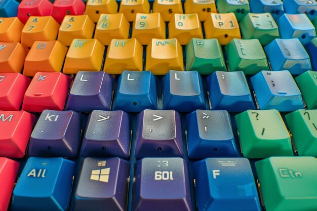 Photo top view colorful keyboard indoors