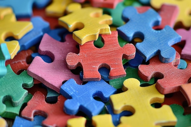 Photo top view of colorful pieces of puzzle background autism mental health concept