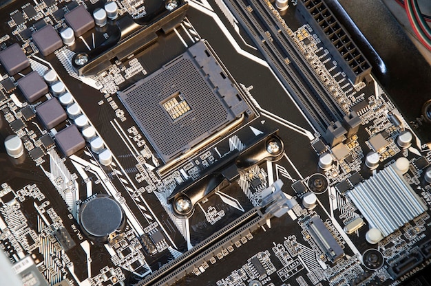 Top view of computer motherboard