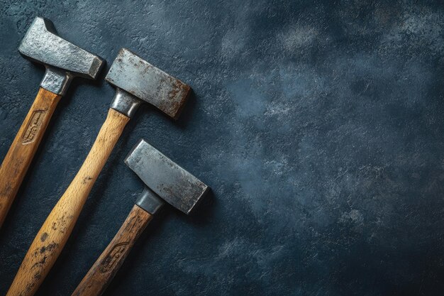 Top view construction hammers still life