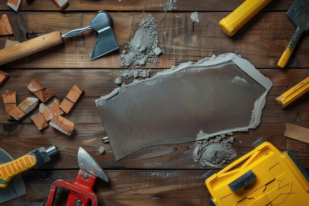 Photo top view of construction tools as putty knife