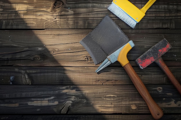 Top view of construction tools as putty knife