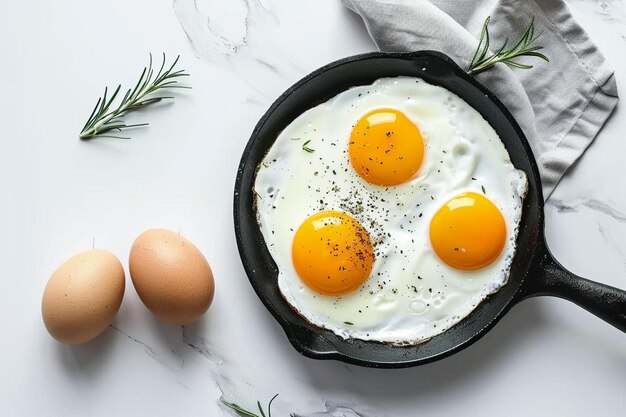 Photo top view cooked eggs on mexican dish